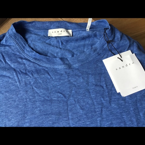 SANDRO PARIS NWT LINEN CLASH TEE COBALT BLUE SZ SM - Picture 6 of 6